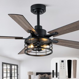 Bella Depot 46" Farmhouse Ceiling Fan with Light Caged Chandelier Fan with Remote Vintage Rustic Indoor Fandelier with Silent Motor for Dining Living Room Bedroom, (bulbs not included)