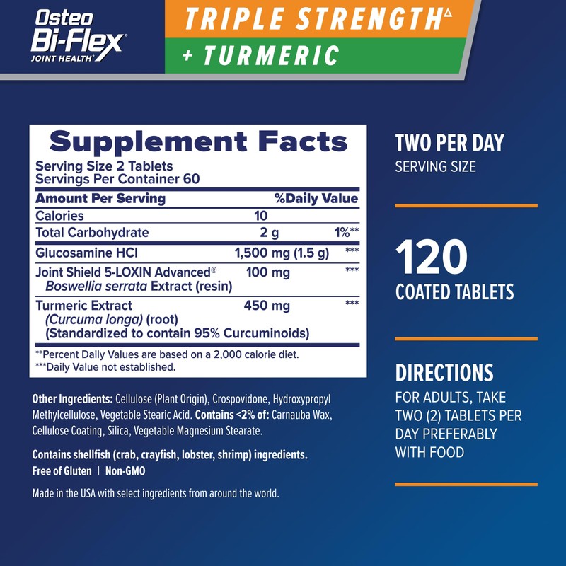 Osteo Bi-Flex Glucosamine Triple Strength Plus Turmeric Supplement with Curcumin