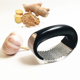 VisionaryVibe Outlet Stainless Steel Garlic Press Rocker - Garlic Mincer - Garlic Crusher - Garlic Chopper - Ginger Crusher, Silver Black