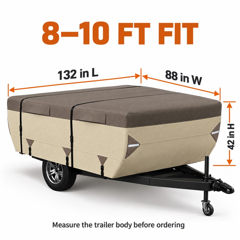 8-10 Ft Pop Up Camper Cover, 9-Layer Waterproof Windproof Folding