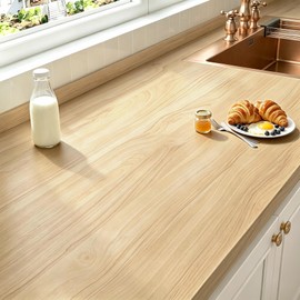 FunStick Light Oak Wood Contact Paper for Countertops Waterproof Self Adhesive Natural Brown Wood Wallpaper Peel and Stick Countertop Contact Paper Wood Grain Contact Paper for Cabinets Kitchen Table