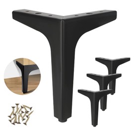 Set of 4 Furniture Feet, Black Metal, Table & Cabinet Legs, Triangle Table Legs, 10 cm TV Lowboard Furniture Feet, Cabinet Feet for Cupboard, TV Cabinets, Sofa, Drawers, Bedside Table, with Screws,