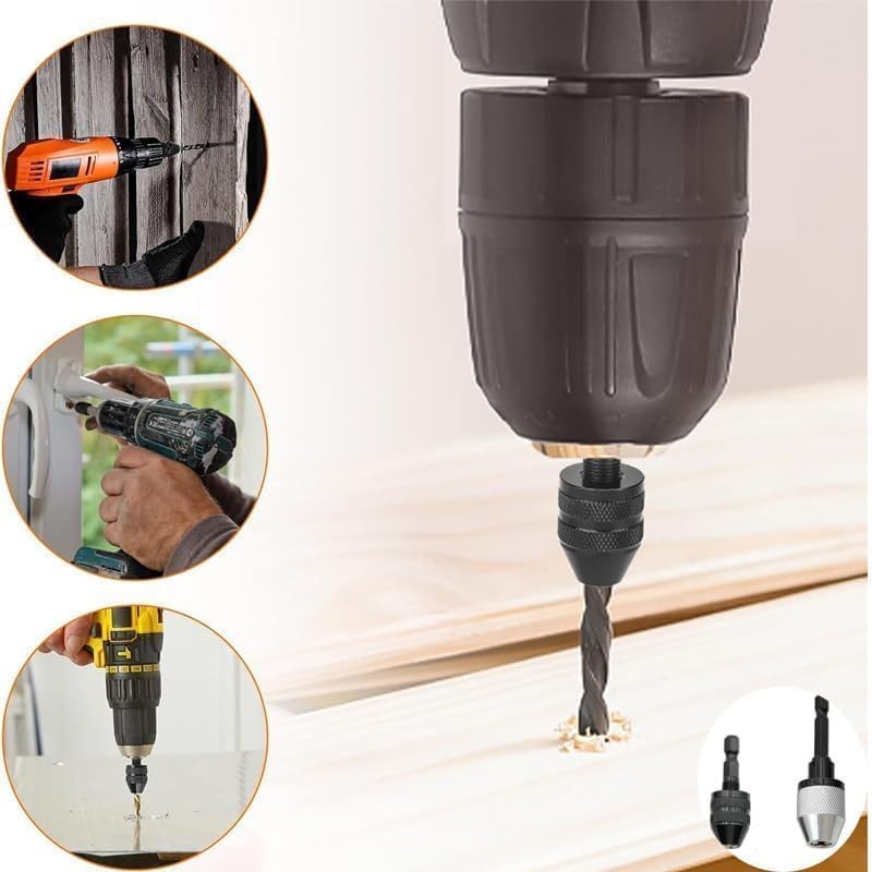 2Pcs Keyless Drill Chuck Adapter Set Convert Hex Shank to