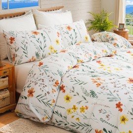 Cozaline Floral Comforter Set King Size, 100% Nature Cotton 3 Pcs Garden Floral Aesthetic Bedding Set Ultra Soft&Breathable Cottagecore Botanical Comforter