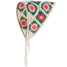 CRASPIRE Flower Hair Scarf Crochet Bandana Green Red Cotton Vintage Summer Floral Knitted Tie Triangle Head Hair Scarf Headwrap Headbands Headscarf for Travel Hair Kerchief Decors Women Accessories
