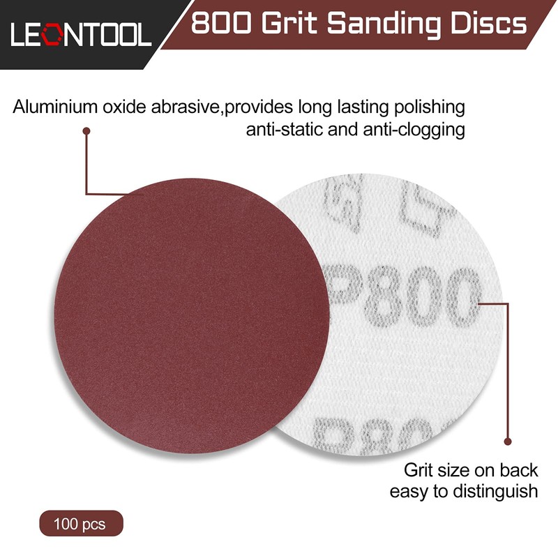 LEONTOOL Sanding Discs 3 Inch 800 Grit Hook and Loop