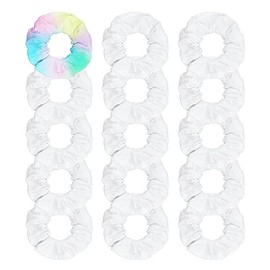 Kavya White Hair Bobbles Girls Satin Hair Scrunchies Cotton Braid Bobbles Lady Hair Bobbles White Tie Dye Hair Ties Suitable Thin and Thick Curls Elastic Hair Accessories 15 Pieces