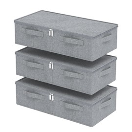 ENUMAIL Underbed Storage Box, Foldable Fabric Closet Organizers, Under Bed Bins Container with Lid for Organizing Clothes, Sheets, Blankets, Comforter, 23.6x11.8x5.9in, Grey, 3 Pack