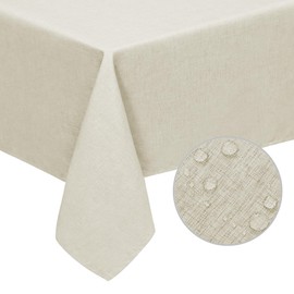 Easy-Going Faux Linen Waterproof Spill-Proof Tablecloth Stain Resistant Rectangle Table Cloth Wrinkle Free Decorative Fabric for Kitchen, Dining, Party, Weddings, Restaurants (60x84 in, Beige)
