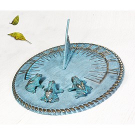 Decorative Brass Sundial 10" inches Wide - with 3 Little Frogs