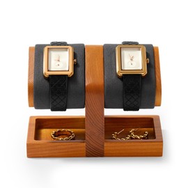 Oirlv SM25002 Watch Stand, 2 Wristwatch Stand, Wooden, Portable, Mini, Present, Display, Storage, Photography, Luxury, Stylish, Compatible with Qualifying Invoices (Dark Gray)