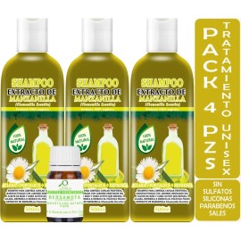 3 Shampoo Extracto Manzanilla 500ml C/u + Aceite Bergamota