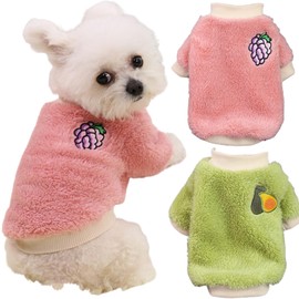 Yaopelky 2PCS Small Medium Dog Winter Clothes Fleece Turtleneck Jumpsuit Cute Fruit Print Cat Outfit for Chihuahua Yorkie Teddy (Pink-Green, XL)