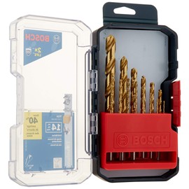 BOSCH TI14 14-Piece Assorted Set Titanium Nitride Coated Metal Drill Bits with Included Case with Three-Flat Shank for Applications in Heavy-Gauge Carbon Steels, Light Gauge Metal, Hardwood