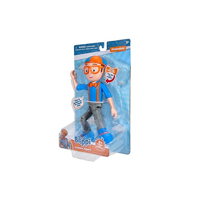 Blippi Talking Figure, 9-inch Articulated Toy with 8 Sounds and