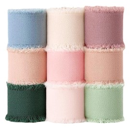 Gift Ribbon Chiffon Ribbon 9 Colours Ribbon 2.5 cm x 24.6 m, Silk Ribbon Fabric Ribbon Fringe Fabric Ribbon, Chiffon Fabric Ribbons for Wedding Invitation, Bridal Bouquet, Gift Wrapping, DIY Bows