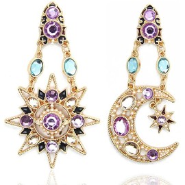Fashion Sun Moon Earrings Crystal with Diamonds Dangling Women's Asymmetrical Earrings