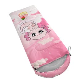 AILONEN Pink Cute Axolotl Sleeping Bag,3 Season Warm & Cool Weather,Lightweight,Waterproof,Cartoon Sky Axolotl Sleeping Bag for Boys Girls Kids Adults,Traveling,Outdoors
