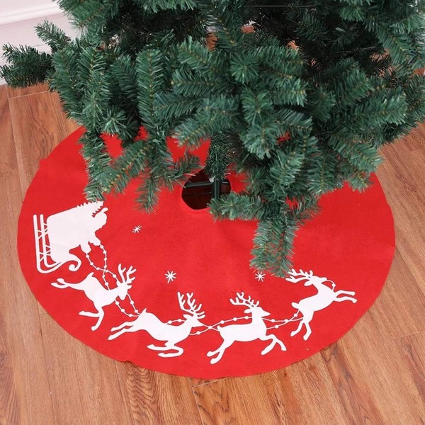 Topanke Christmas Tree Skirt 100 cm, Deer Christmas Tree Skirt Aprons Red Christmas Tree Ornaments Home Decor
