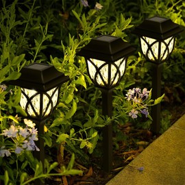 DOVORSY Solar Lights Outdoor Waterproof - Garden Powered for Yard, Driveway, and Pathway - Durable Stainless Steel Outdoor Solar Lights for Garden, Lawn, and Patio(Warm White,6Pack)
