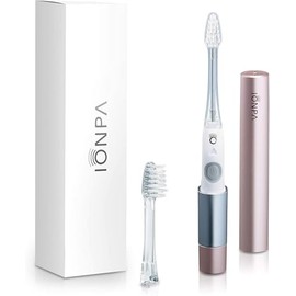 IONPA DM-011PG - Cepillo de dientes eléctrico compacto con tapa de viaje, temporizador de cepillado, 2 modos, 2 cabezales de cepillo de filamento exte