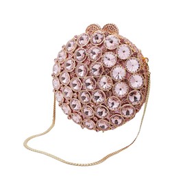 GSYPS Sparkly Round Shape Evening Bag Luxury Crystal Clutch Formal Rhinestone Purse Party Wedding Cute Handbag Pink