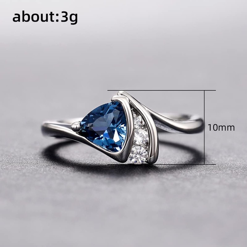 Sdouefos 925 Sterling Silver Natural Sapphire Ring CZ Diamond Natural