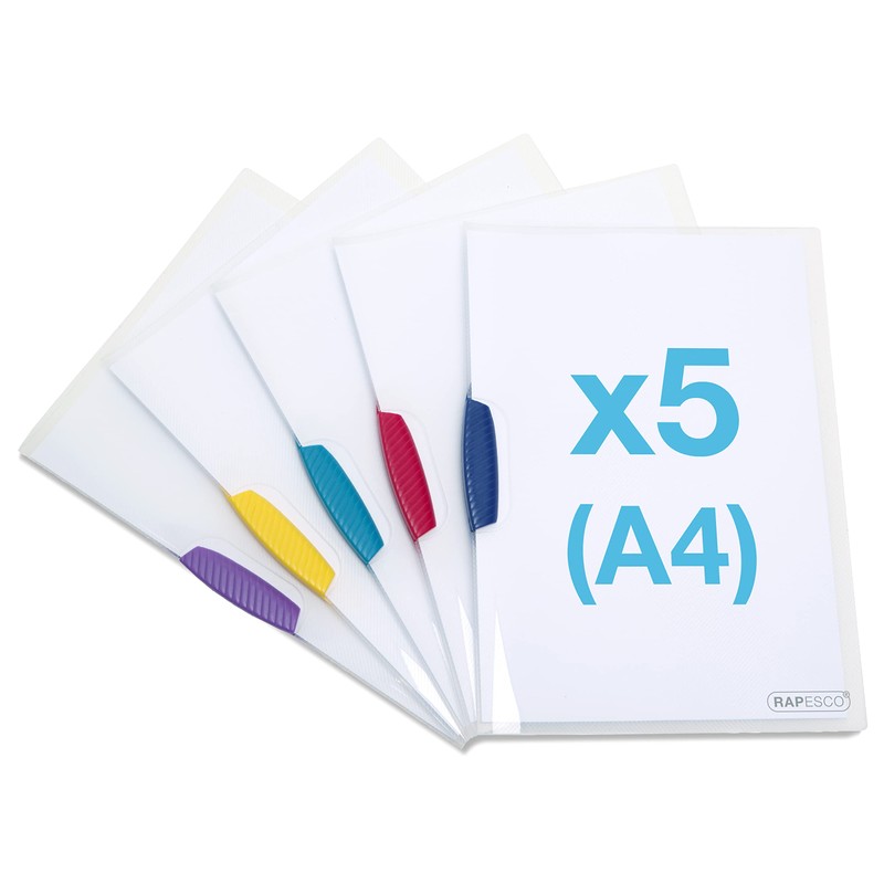 Rapesco 0786 Pivot Clip File, A4, Transparent with Coloured Clips,