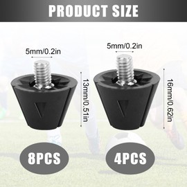 12PCS Football Boots Studs Replacement, Plastic Studs for Football Boots, 2 Sizes Thumb Rubber Football Plastic Studs for Men Boy Kids Adults Shoes, 8Pcs13mm+4Pcs 16mm Black