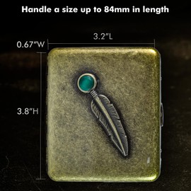 PALAMEDE Vintage Metal Case - Retro Holder Case with Exquisite Carved Feather and Sapphire - Minimalist Storage Case for Women Men, Holds 14 to 20, up to 84mm, Silver, Feather