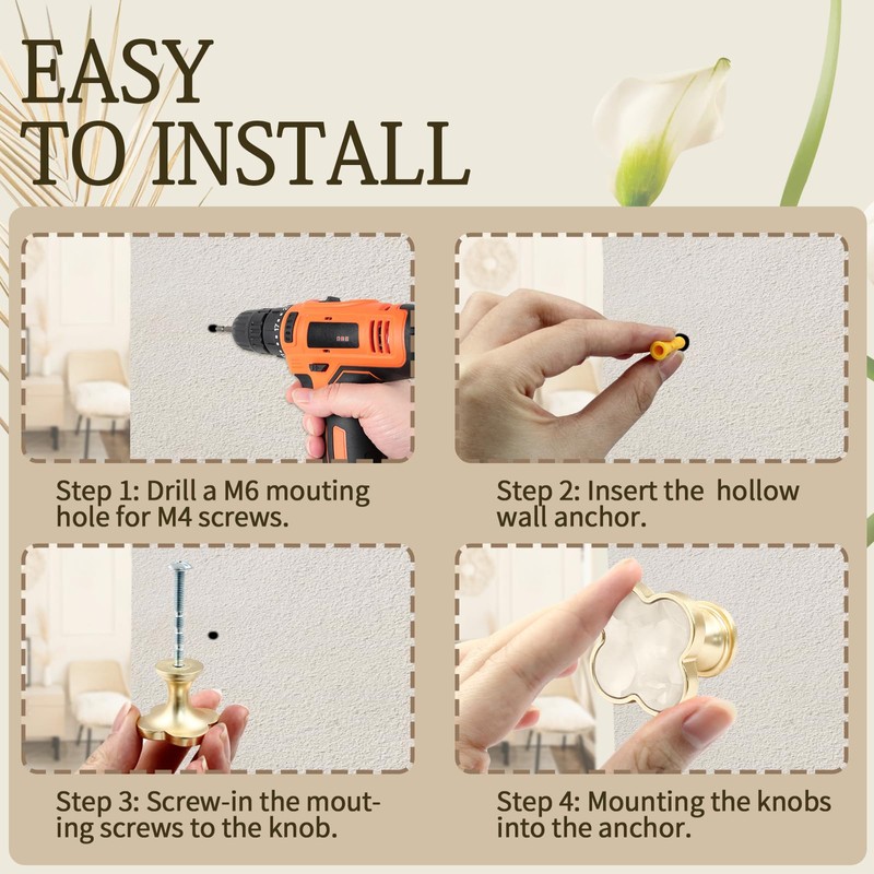 suiwotin 12 Pack Brass Cabinet Knobs, Clover Knobs Decorative Dresser