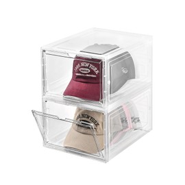 beehomay Hat Organizer Box,Stackable Clear Baseball Caps Holder Box Containers with Magnetic Door for Hats Snapback Cap Storage,Clear Hat Storage with Magnetic Door, Holds 20 Hats(clear, 2 pack)