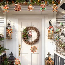 12Pcs Christmas Tree Decorations,Gingerbread Christmas Decorations,Gingerbread Man with Strings,Xmas House Gizmo Hanging Ornaments,Christma Themed Kit,Candy Cane Festive Decoration for Indoor Ornament