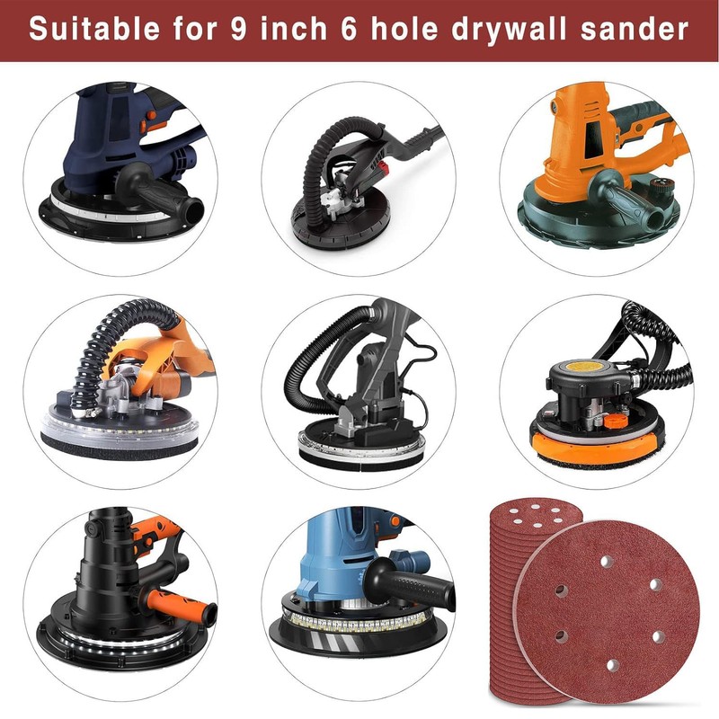 STEBRUAM 225mm Sanding Discs 30Pcs 6 Hole Hook & Loop