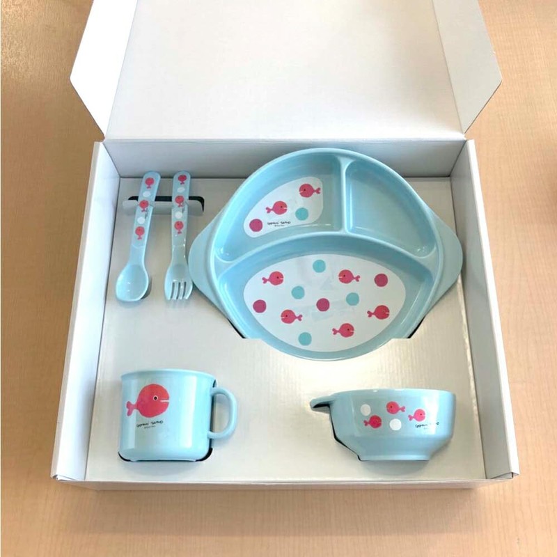 Kingyo Gonigeta Gomi Taro Children's Tableware Gift Set (Mizuiro) K37001