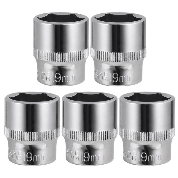 5-Piece 19mm Shallow Sockets, 3/8-Inch Drive, 6-Point, Corrosion Resistance, Compatible