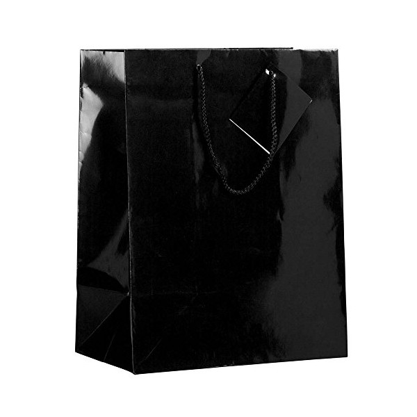 JAM PAPER Glossy Gift Bags with Rope Handles - Large - 10 x 5 x 13 - Black - Sold Individually