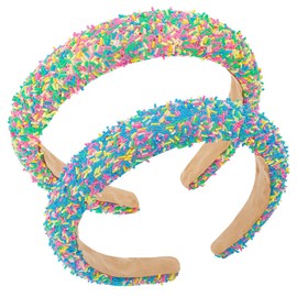 AHONEY 2 Pack Candy headband Thick Padded Headband for Women Girls, Cute Headbands Sprinkles Wide Head Band Non Slip Glitter Birthday Hair Accessories for Girls (Green&Blue)
