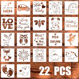 Pack of 22 Baby Shower Stencils, 13 cm, Cute Baby Shower Fabric Stencils with Different Patterns, Reusable Painting Stencils for Boys and Girls, Shirt Decoration