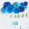 Blue Paper Flower Pom Poms Wall Decorations for Baby Showers,