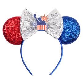 zhezesmila Shiny Mouse Ears with Sequins Bow 4th of July Headband Hair Accessories for Independence Day Theme Party