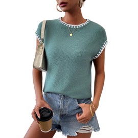 Women Knit Sweater Tops Cap Sleeve Summer Top 2025 Sleeveless Tank Tops Fashion Trendy Tshirts Clothes Fall Vest Blue