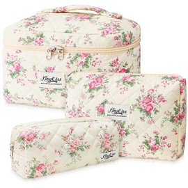 Lukovee Bolsa de Maquillaje Acolchada de Algodón de Impermeable, 3 Pcs Bolsa de Cosméticos de Viaje de Grande Capacidad, Portátil Neceser Viaje Bolsa de Aseo Makeup Bag Versátil con Cremallera