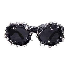 bullabulling Cool Rock Punk Spike Sunglasses Metal Studded Moto Biker Glasses Black, Black