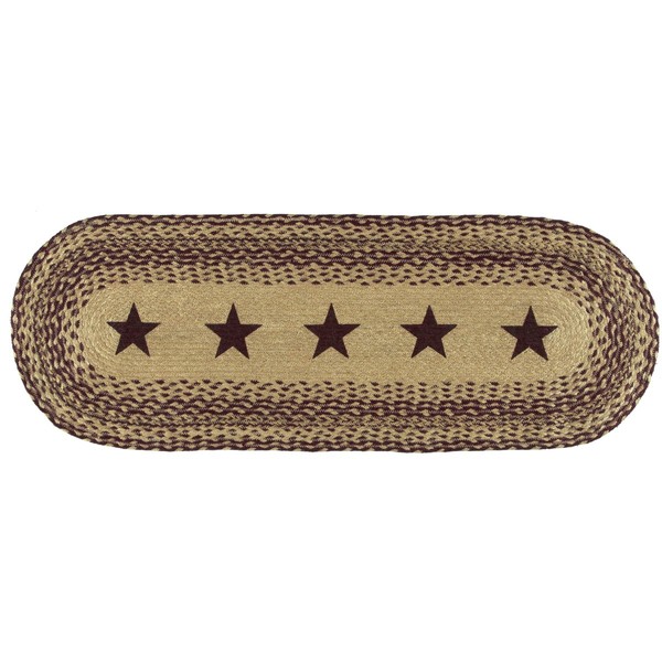 VHC Brands Burgundy Tan Primitive Jute Runner Braided Textured Stenciled