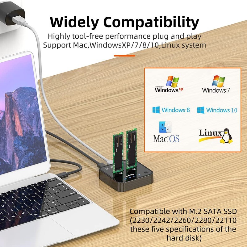 Dual M.2 SATA SSD Docking Station & Offline Duplicator |