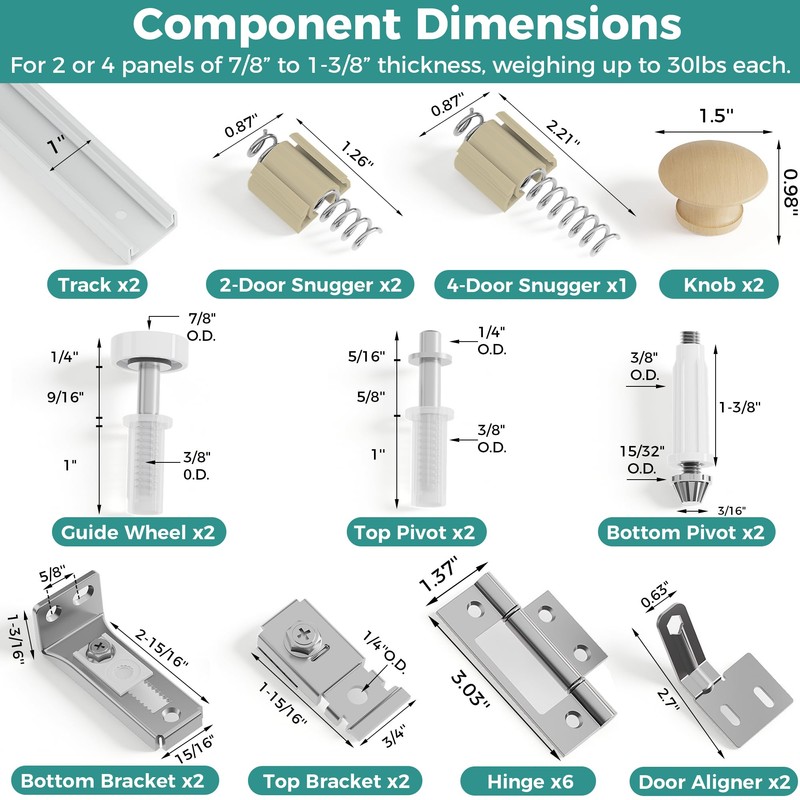 Closet Bifold Door Hardware & 2 x 36" Track Kit,