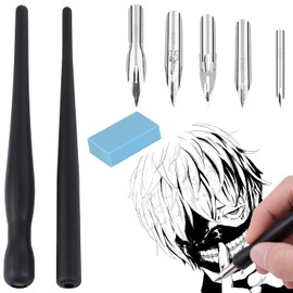 Nib Calligraphy Set for Drawing NOCHME 2 Manga Pen Holder with 5 Nibs 1 Eraser Dip Pen Set for Caricaturists Artists Beginners Calligraphy Drawing Pen Kit Black
