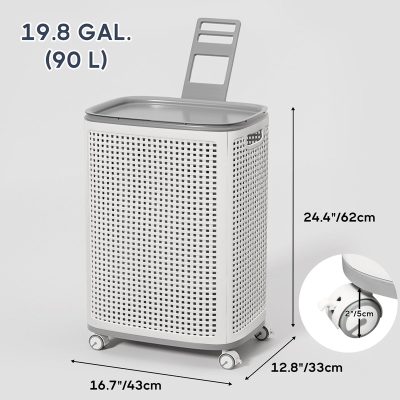 Sufdari 90L Laundry Basket with Wheels, Rolling Laundry Hamper with