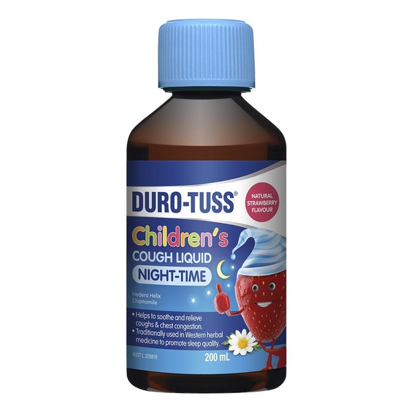 Benadryl DURO-TUSS Childrens Cough Liquid Night-Time Strawberry 200mL (Limit ONE per Order)